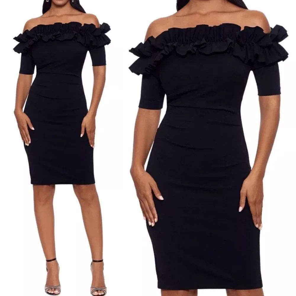 XSCAPE 4641X Ruffled Off-The-Shoulder
Bodycon Cocktail Dress NWT $229